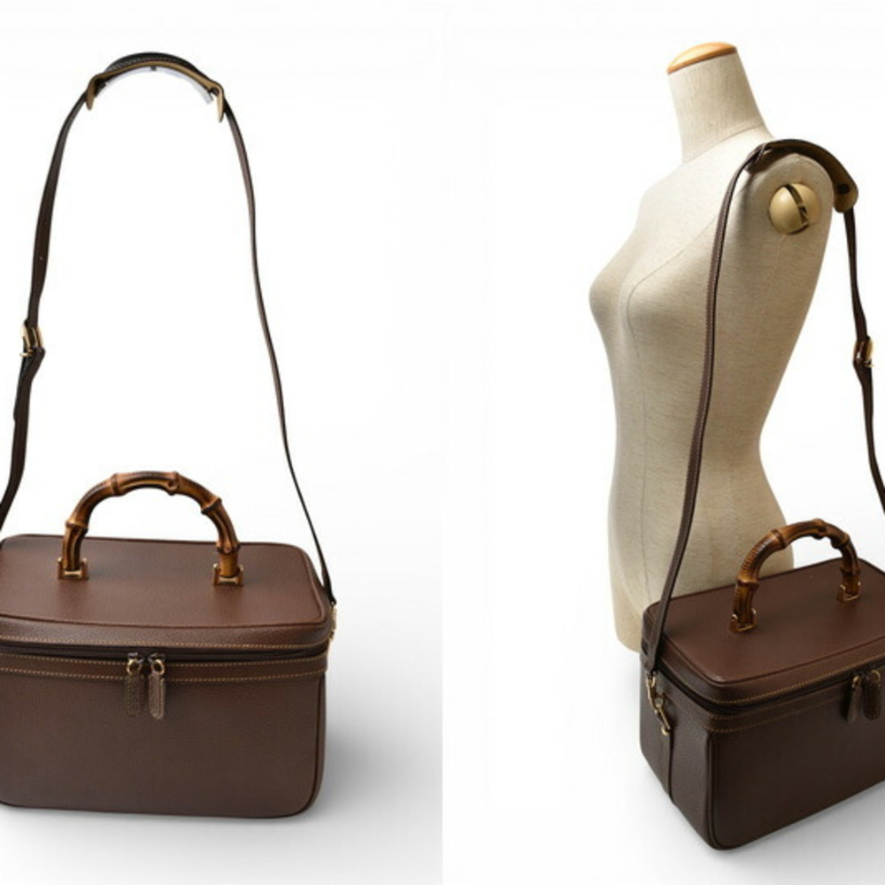 GUCCI Authentic Brown Leather Bamboo Vanity Bag - Picture 3 of 16
